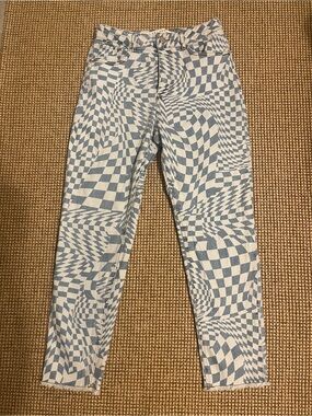 TINSELTOWN Blue & White Optical Checkered Skinny Jeans